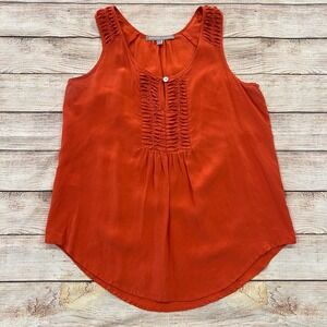 Daniel Rainn Women's Orange Silk Ruched Neck Sleeveless‎ Tank Top Blouse Size S